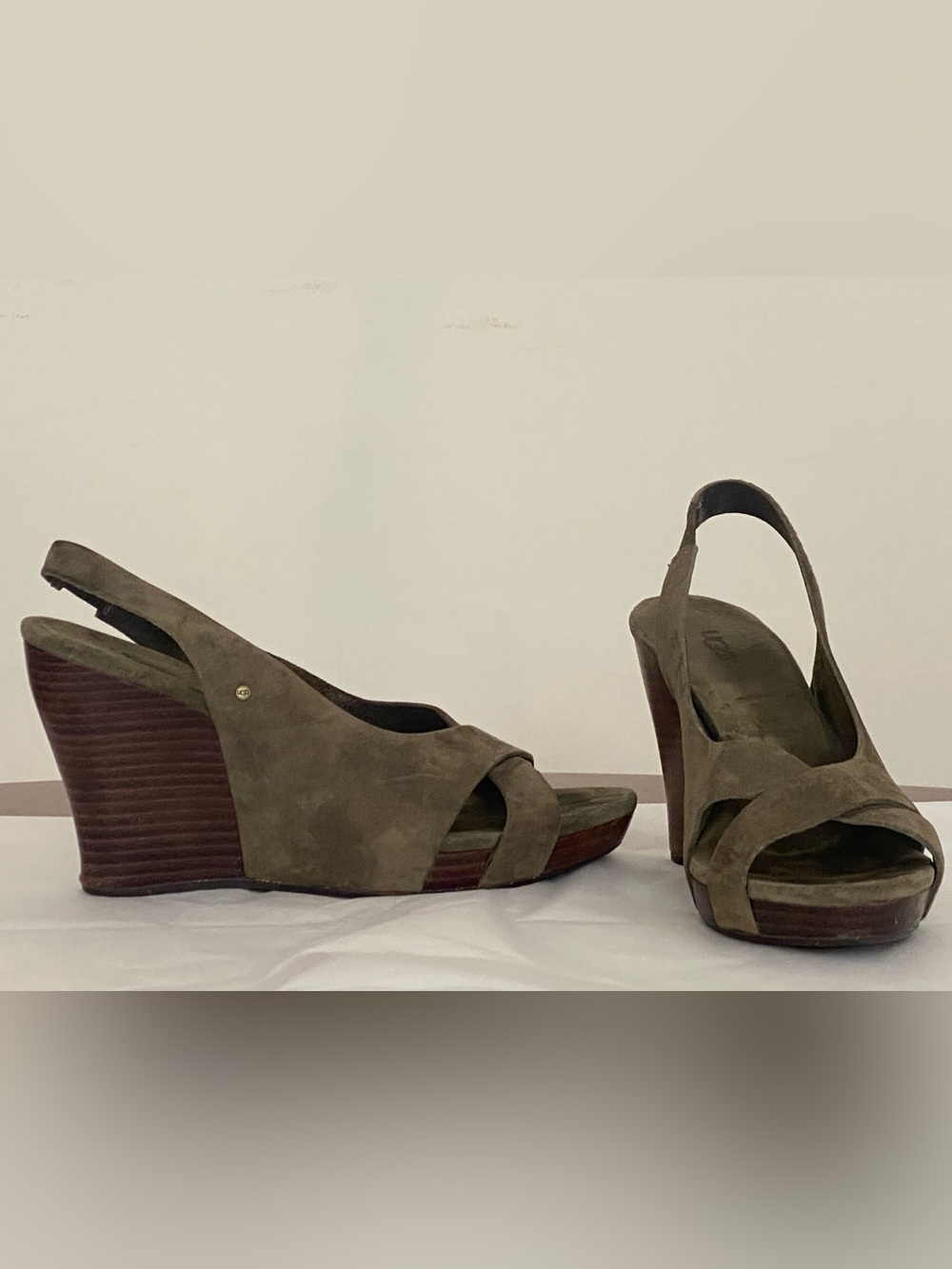 UGG Olive Green Suede Wedge Sandals